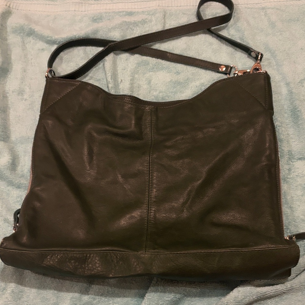 Genuine leather green shoulder bag
